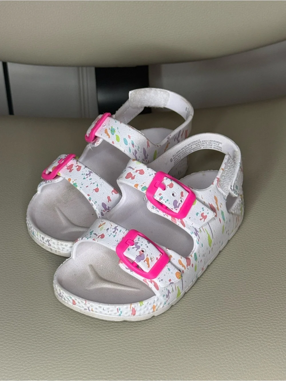 The Children's Place White Sandals with Pink Buckles and Multicolor Speckles